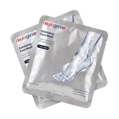 Two Neurogena exfoliating foot mask sachets crossed