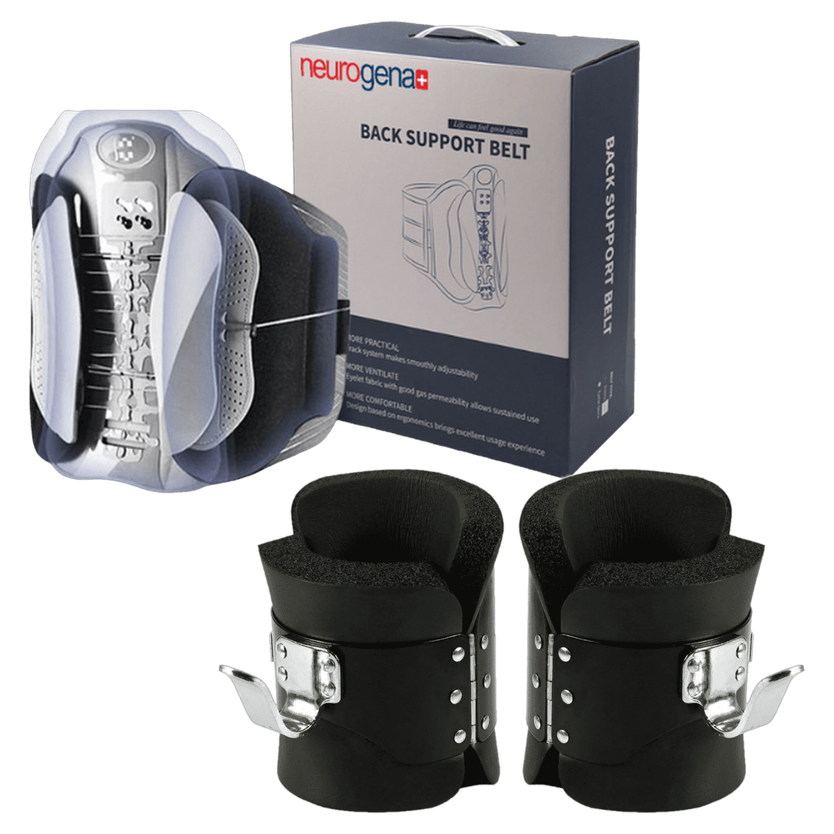 GravityBoots with Neurogena back support belt, cut out