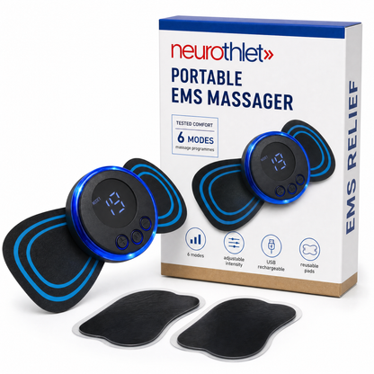 Neurothlet EMS Relief portable massager with its box and spare gel pads