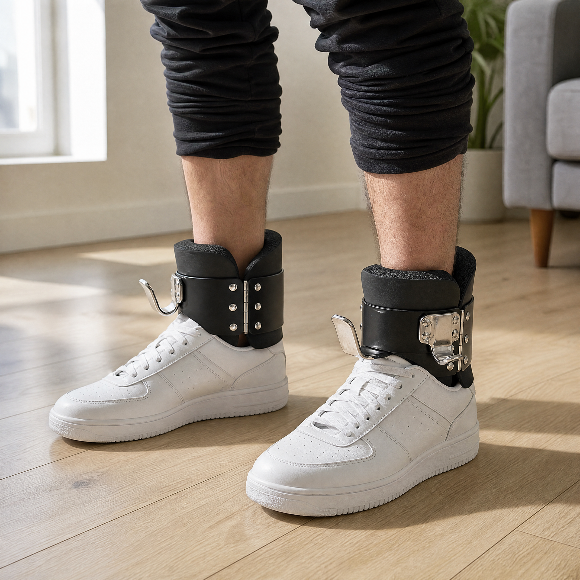 GravityBoots fastened at the ankles, standing