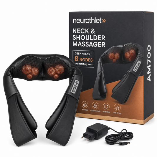 Neurothlet AM700 neck and shoulder massager with its box and mains adapter