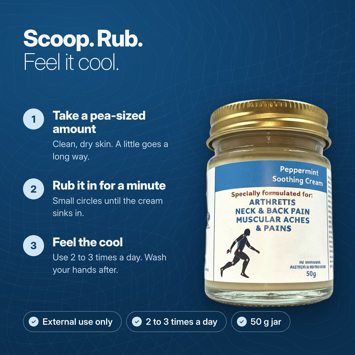 How to use Peppermint Soothing Cream in 3 steps: scoop, rub in, feel the cool